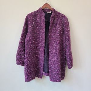 Vintage Toni Woods New Yurk Boucle Knit Cardigan Sweater Size 38 Mohair Purple